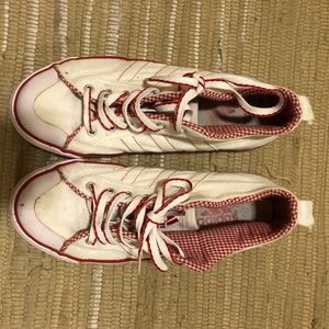 Vintage canvas red and cream adidas sneakers